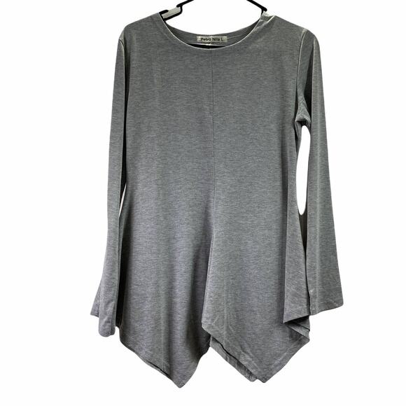 Petro Nila Long Sleeve Asymmetrical Tunic Top Gray Large - Picture 1 of 12